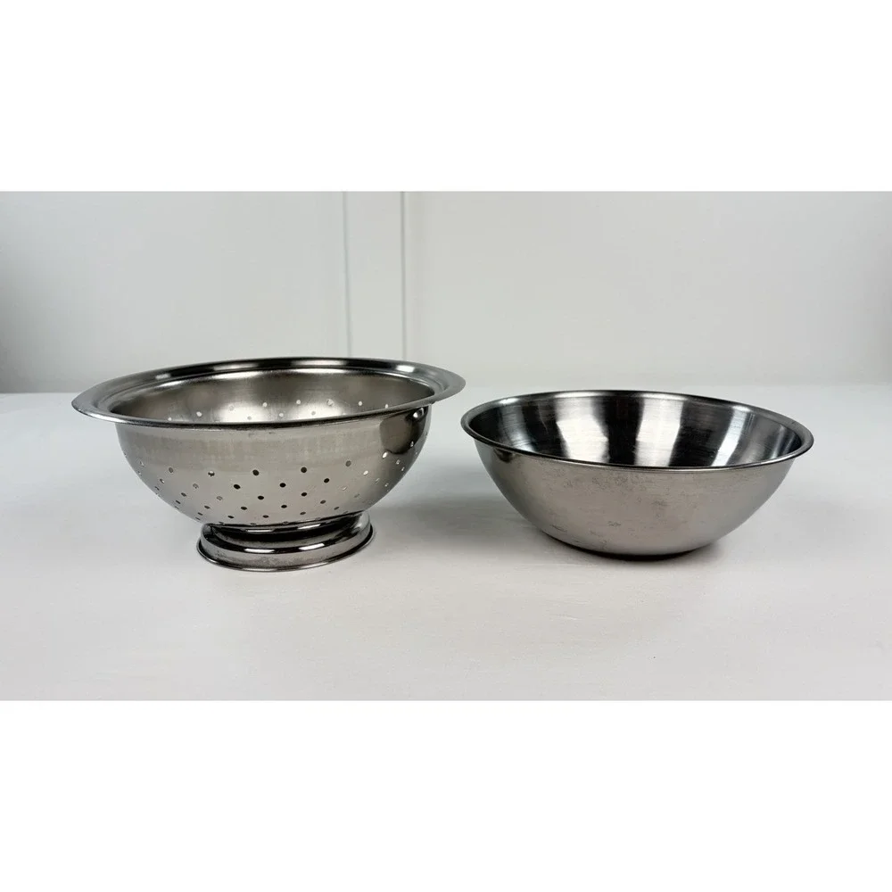 Vintage Ekco Flint Stainless Steel Colander & Nesting Mixing Bowl Kitchen Set